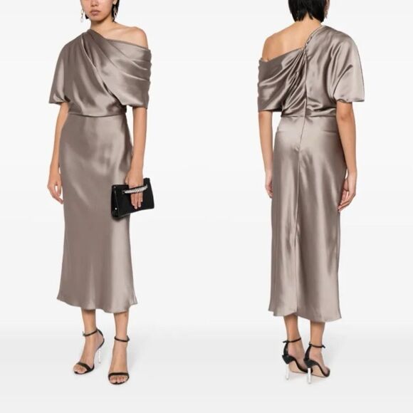Amsale NWT Draped Pencil Midi Dress in Mocha Size 4 - Picture 1 of 10